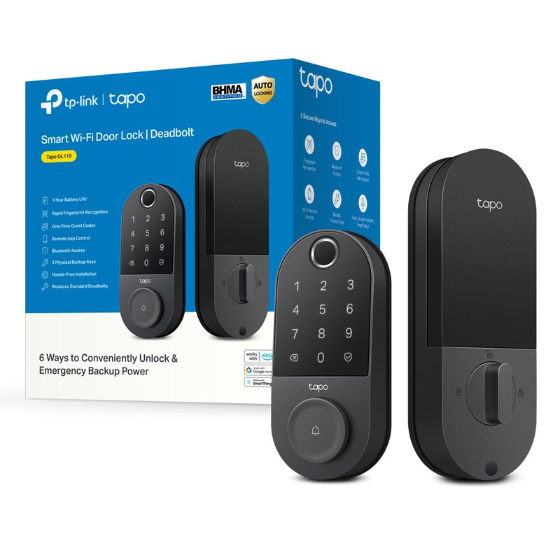 tapo TP-Link Tapo Smart Door Lock  Deadbolt | Keyless Entry  Fingerprint Recognition  Touchscreen Keypad & in-App Monitoring with Scheduled Access | 1-Year Rechargeable Battery | BHMA Grade 2 | Tapo DL110 - Image 1